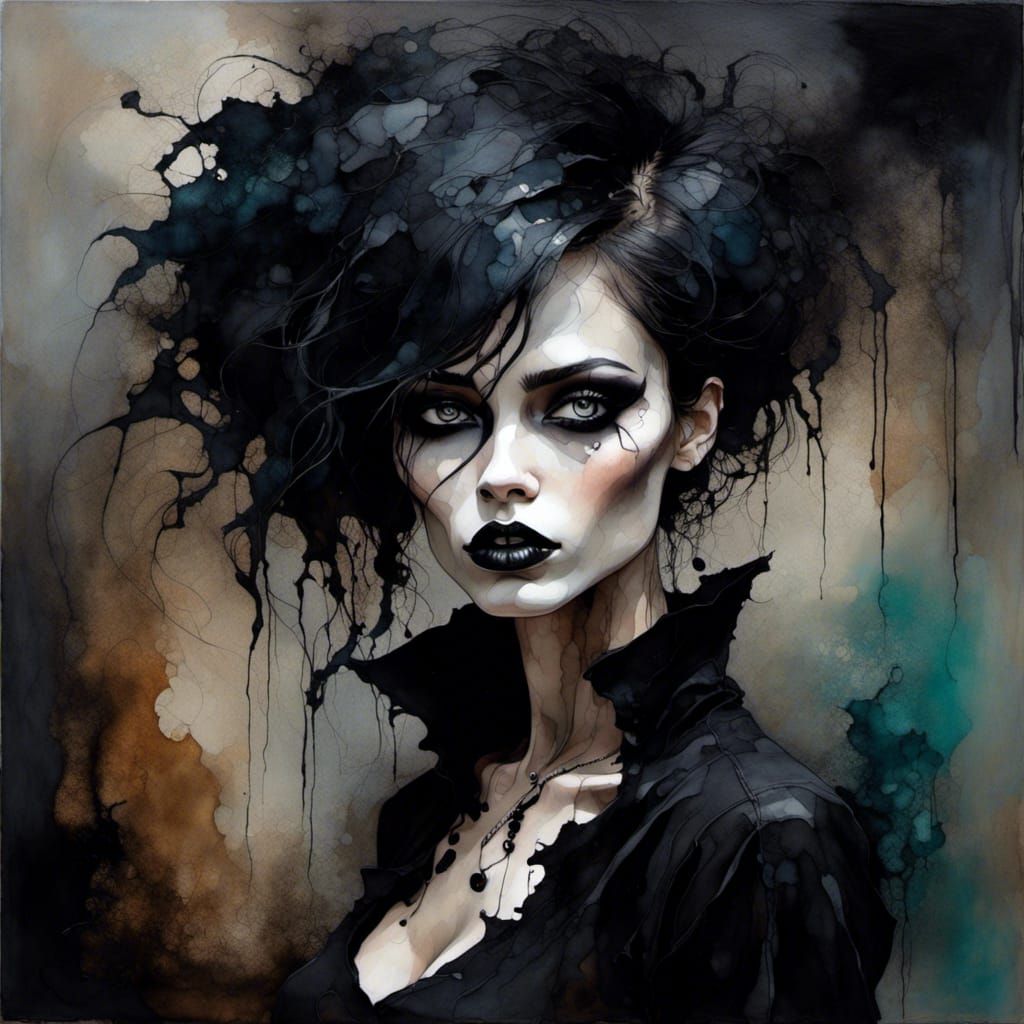 Dystopian Goth Woman in Inkwell Style
