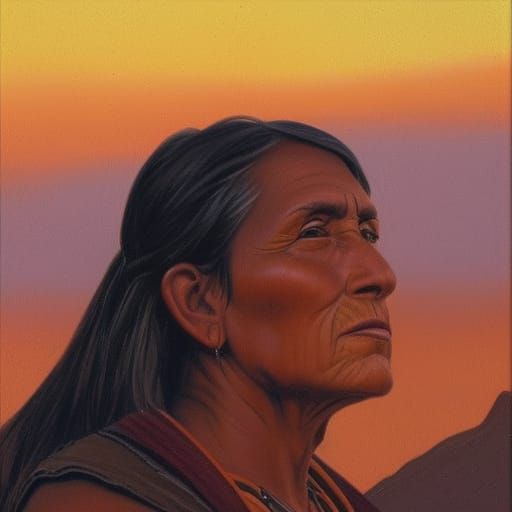 Southwestern Native American Sunset, Classic Oil Painting