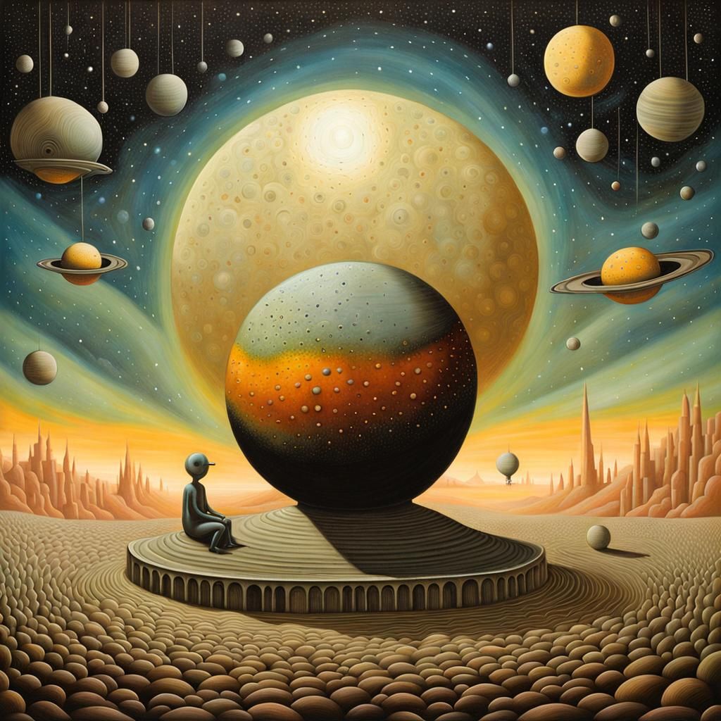 Alien Meditation Under Two Moons: Whimsical Illustration