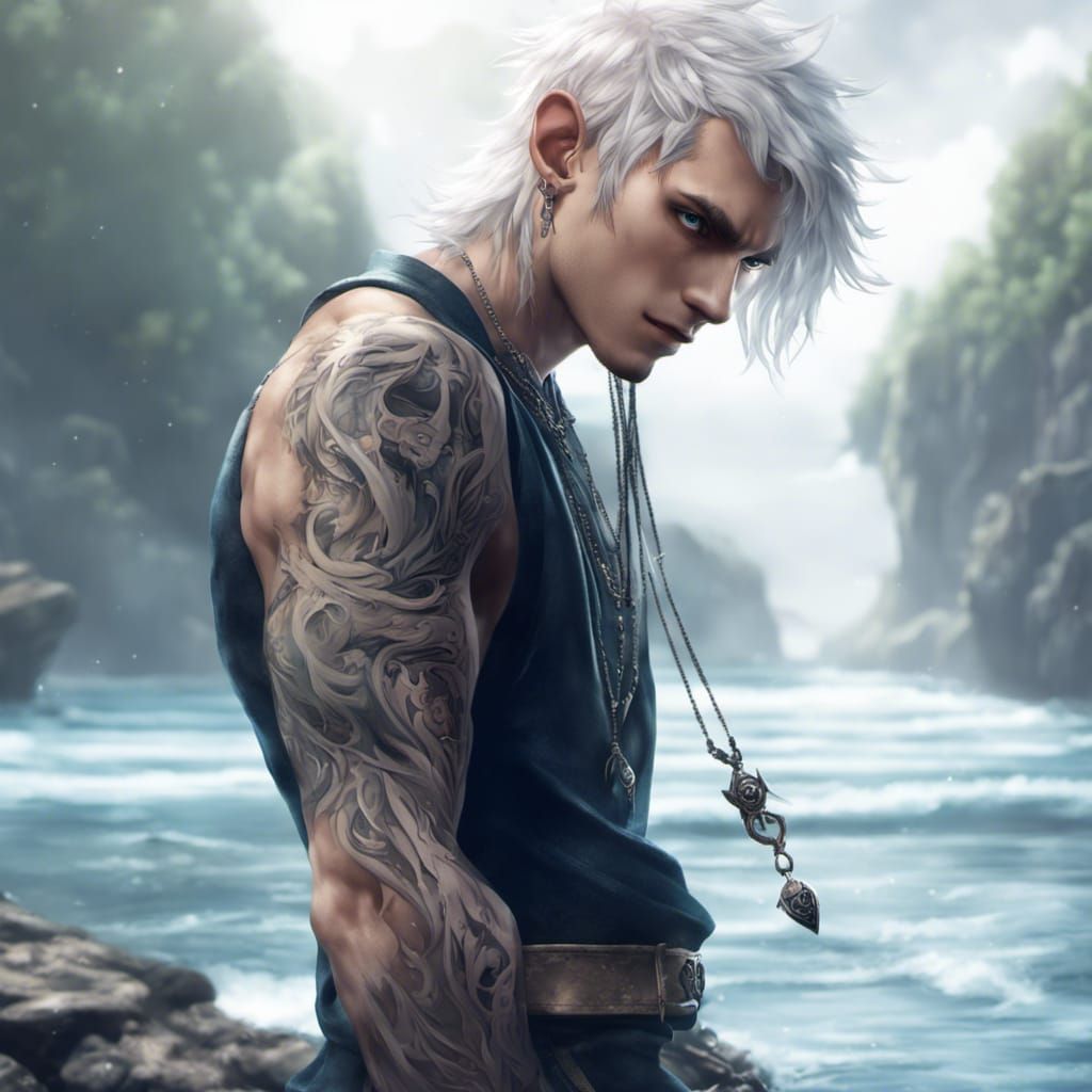 Anime Elf Warlock with Sailor Tattoos