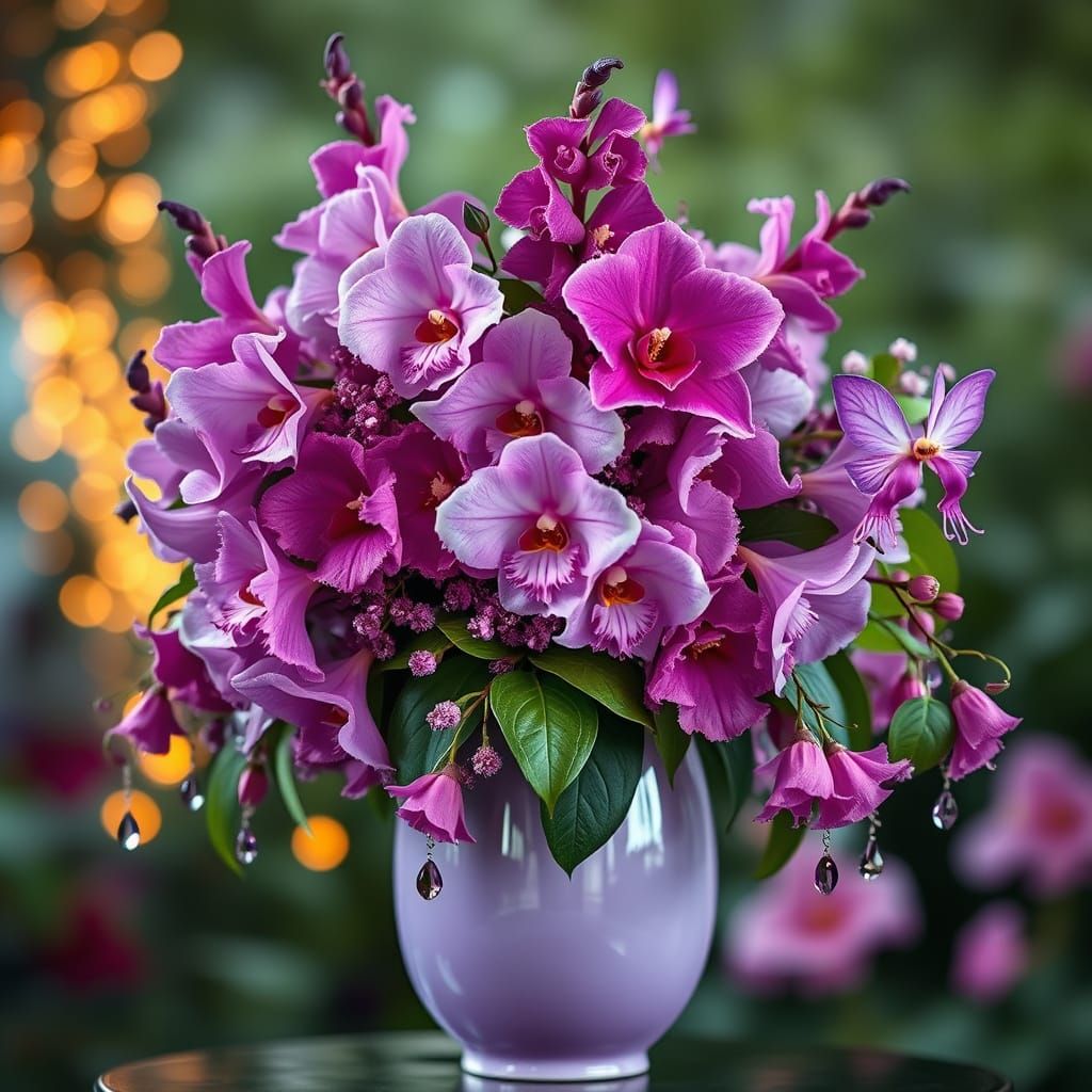 Fantasy Floral Arrangement with Fairies in Porcelain Vase