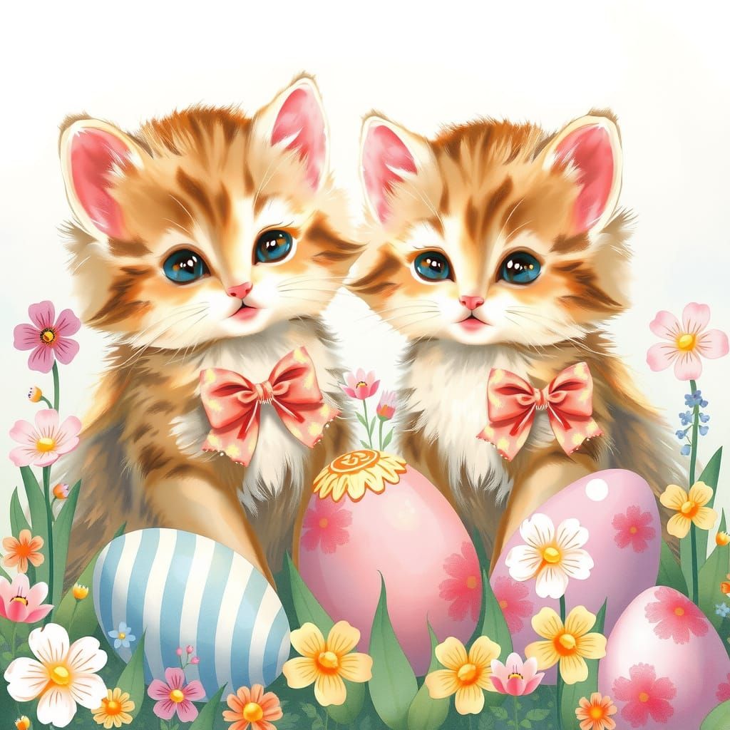 Whimsical Easter Kittens in Pastel Wonderland