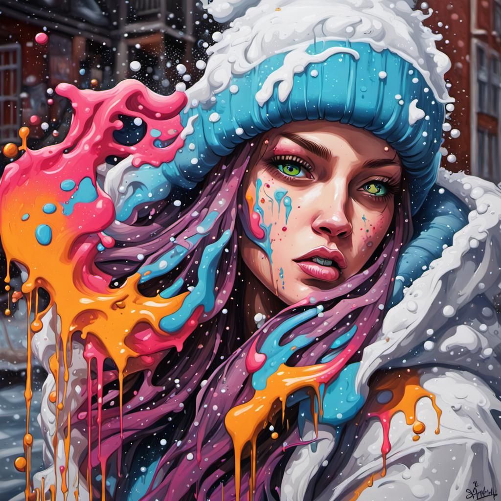 Winter Babe in Graffiti Splash Art Style