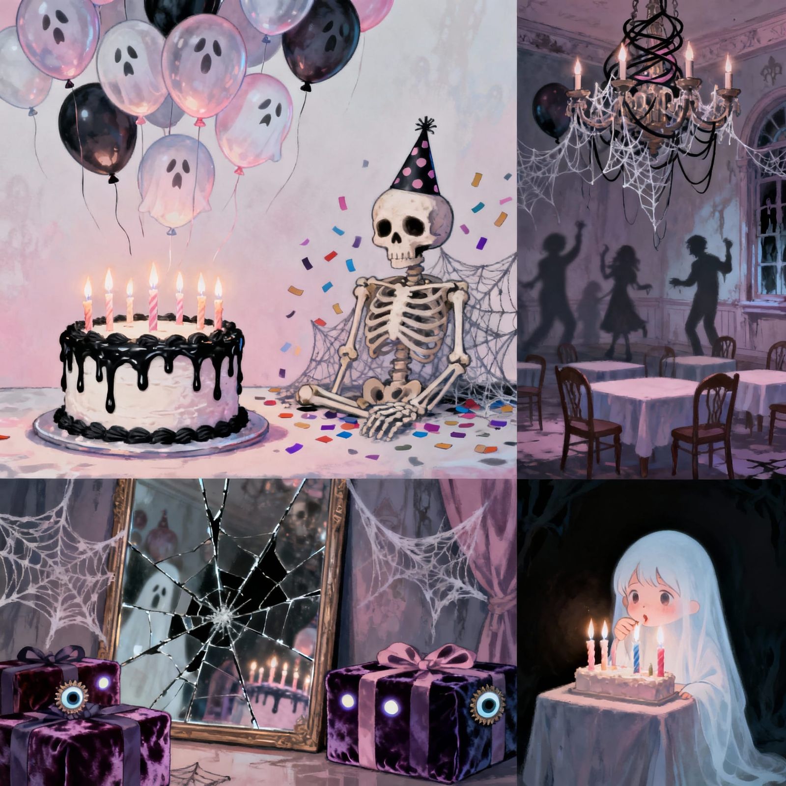 Creepy Birthday Nightmare with Skeleton and Haunted Cake