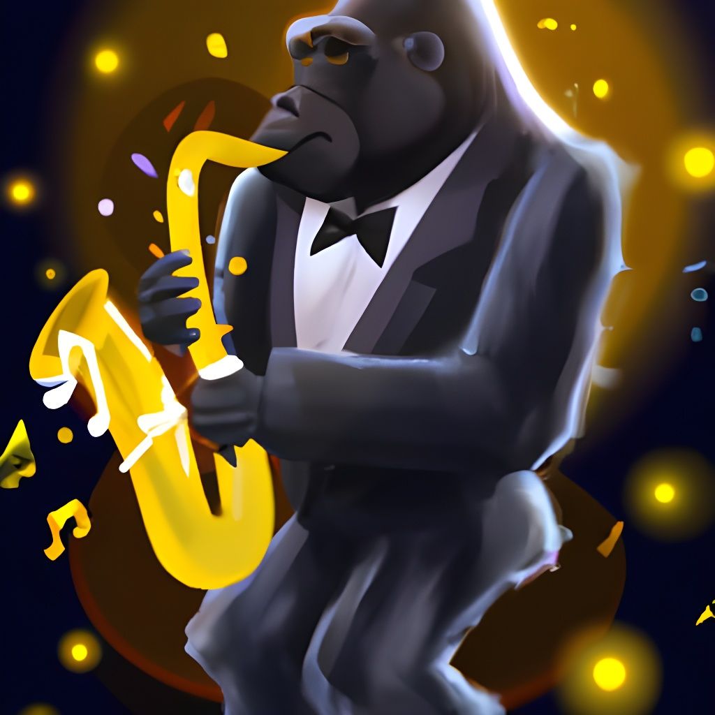 A silverback gorilla playing a saxophone