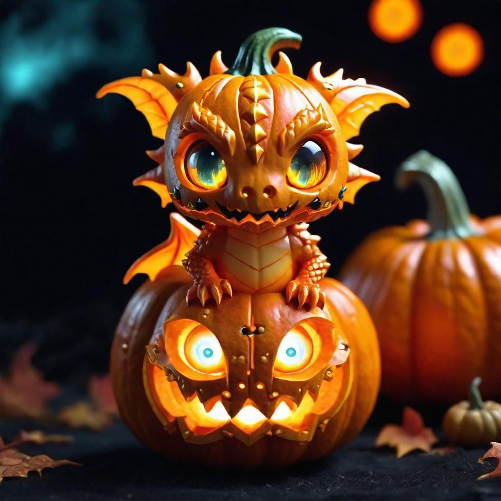 Adorable Chibi Pumpkin Dragon with Glowing Bioluminescence