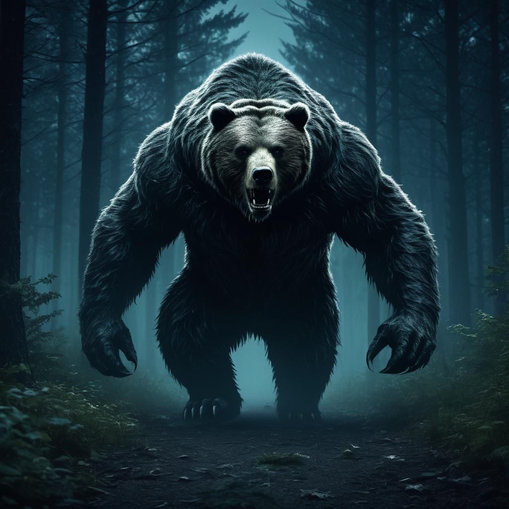 Demonic Bear-Man Stalks Forest at Night