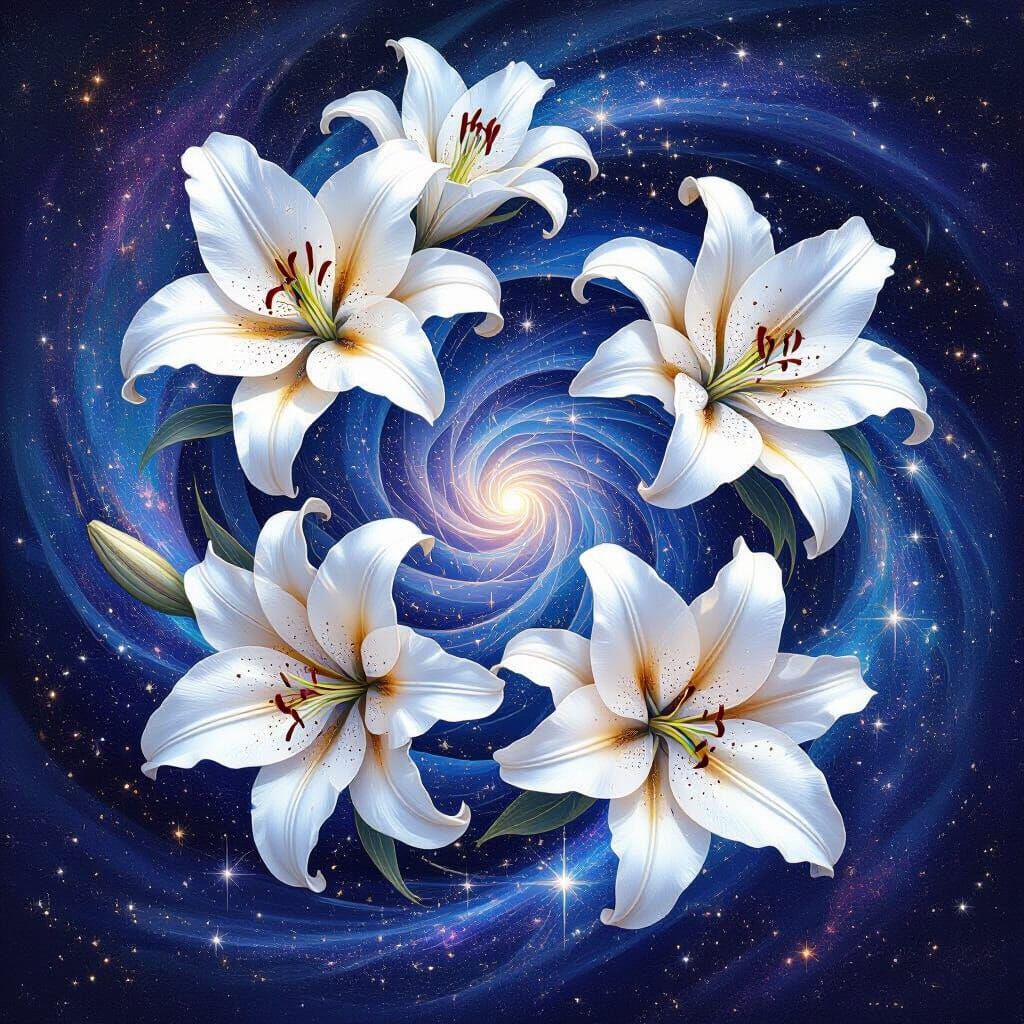 Celestial Lilies in Astral Vortex: A Cosmic Illustration