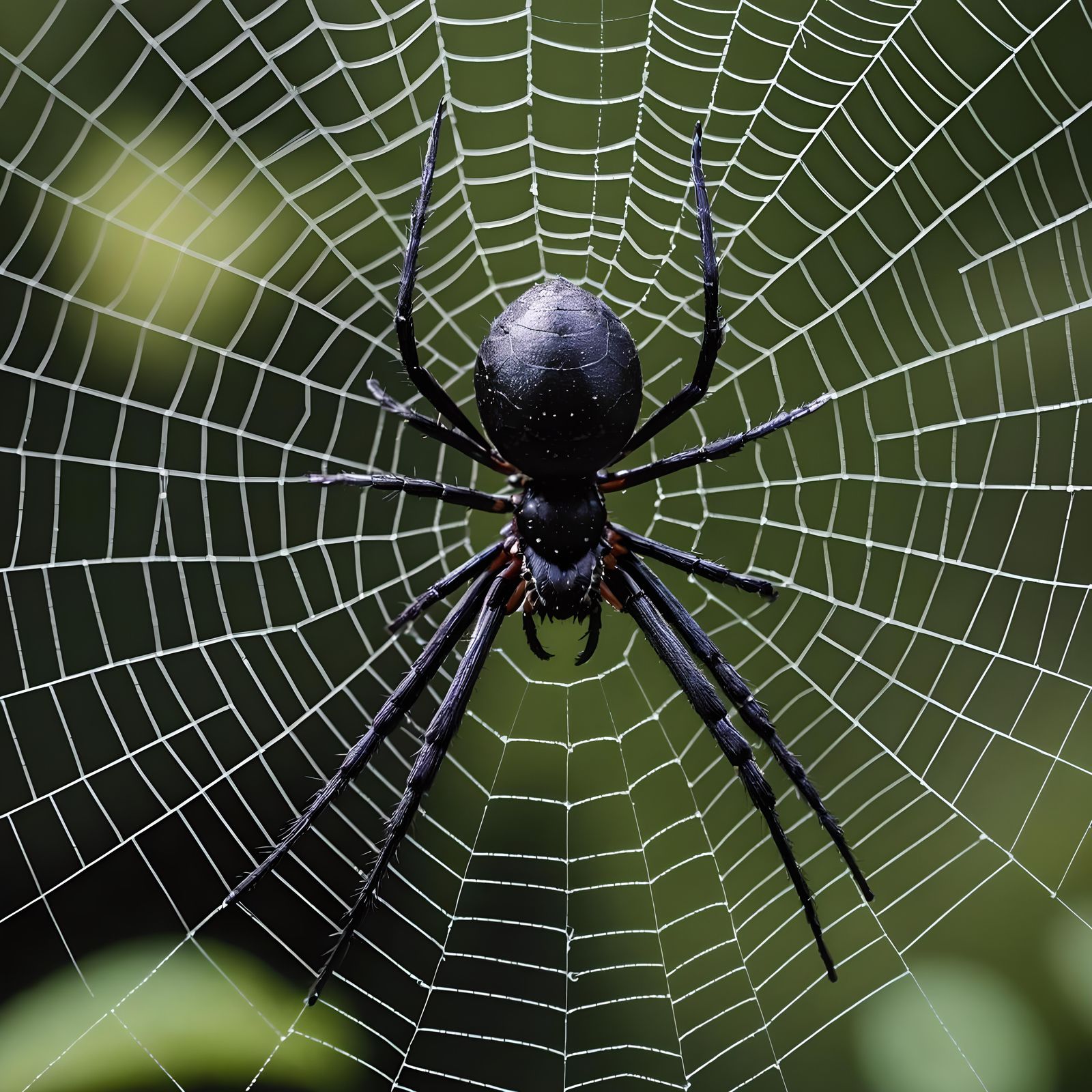 Detailed Macro Photograph of Black Spider on Web