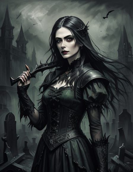 Dark Fantasy Vampire Portrait in Gothic Graveyard