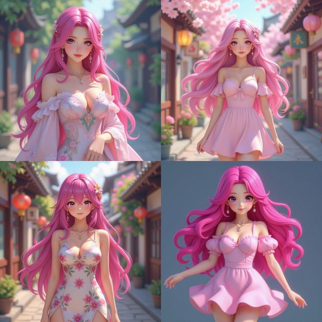 Anime Girl with Pink Hair in 3D Style