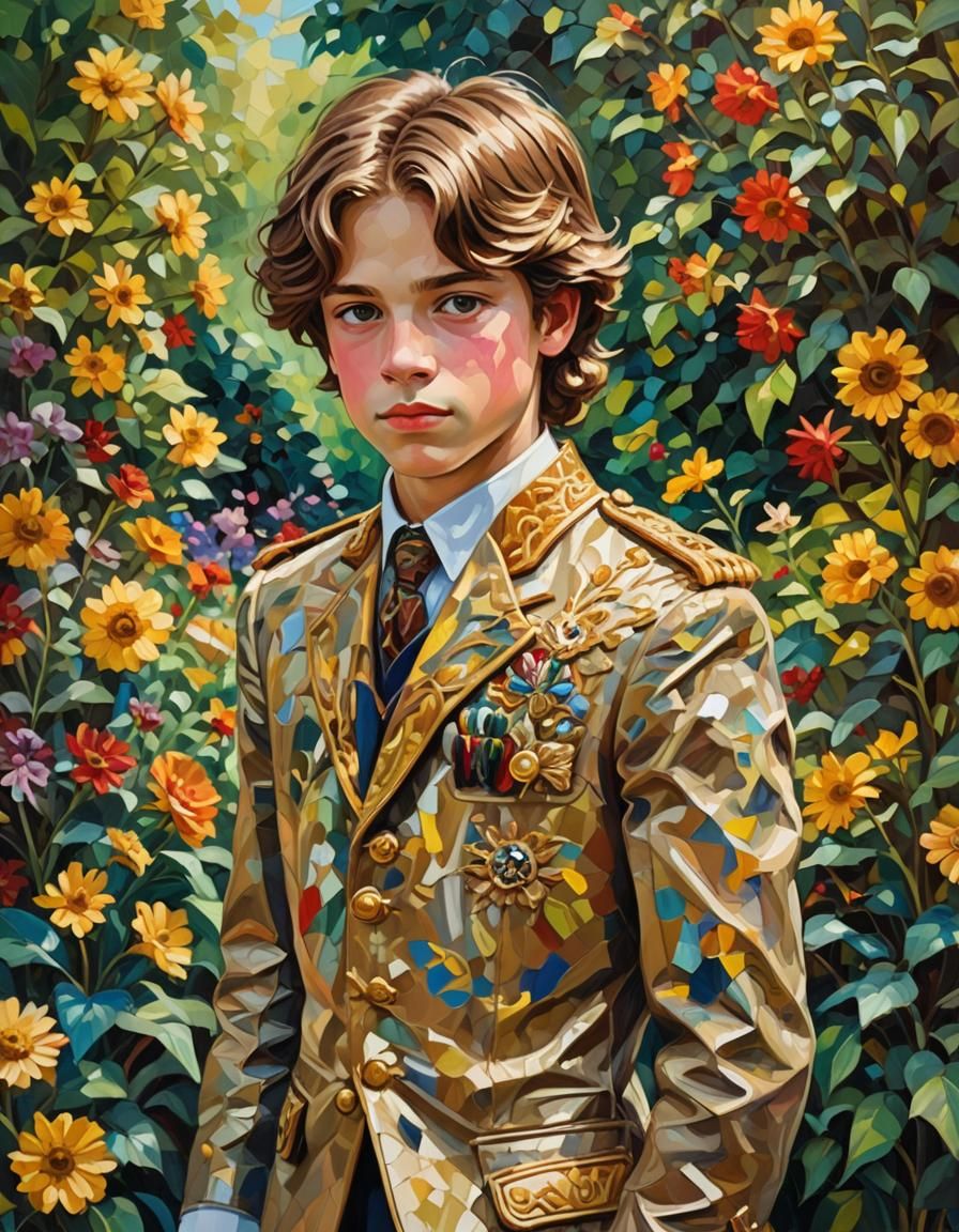 Regal Prince in Summer Garden, Neo-Impressionist Oil Paintin...