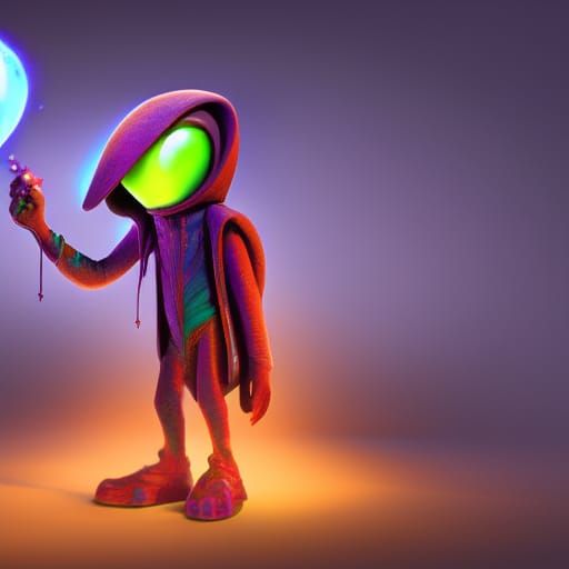 Alien Wizard in 3D Digital Art Style