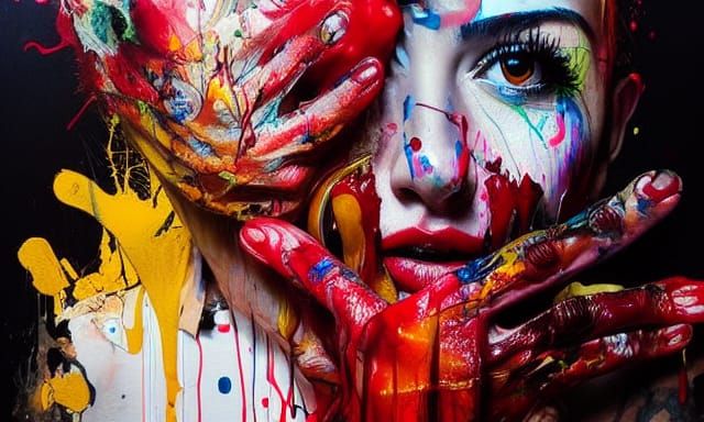 Hand Silhouette in Dripping Paint: Abstract Expressionism