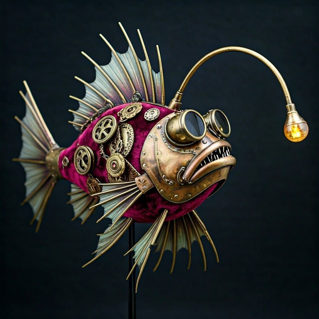 Steampunk Deep Sea Angler Fish in Brass and Copper Regalia