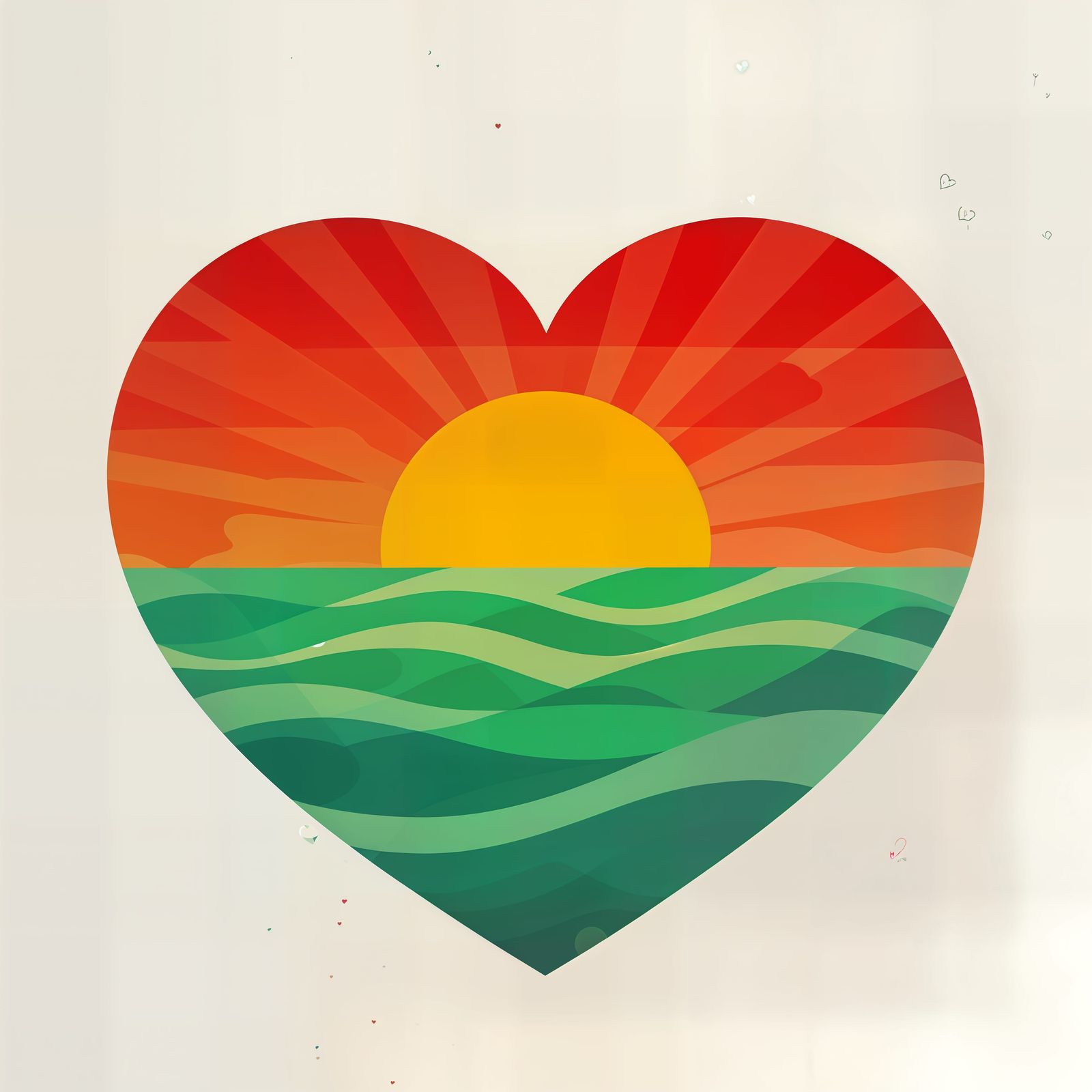 Heart-Shaped Sunset with Eastern Patterns, Logo Style