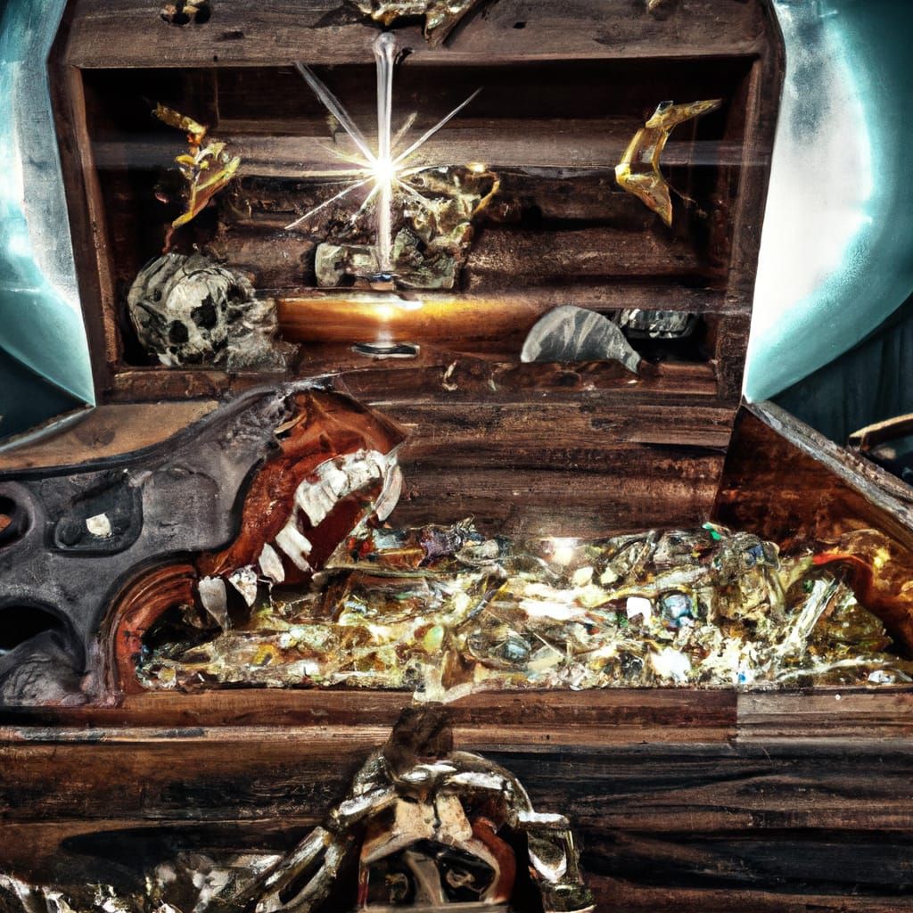 Treasure Chest Overflowing with Jewels in Pirate Cabin