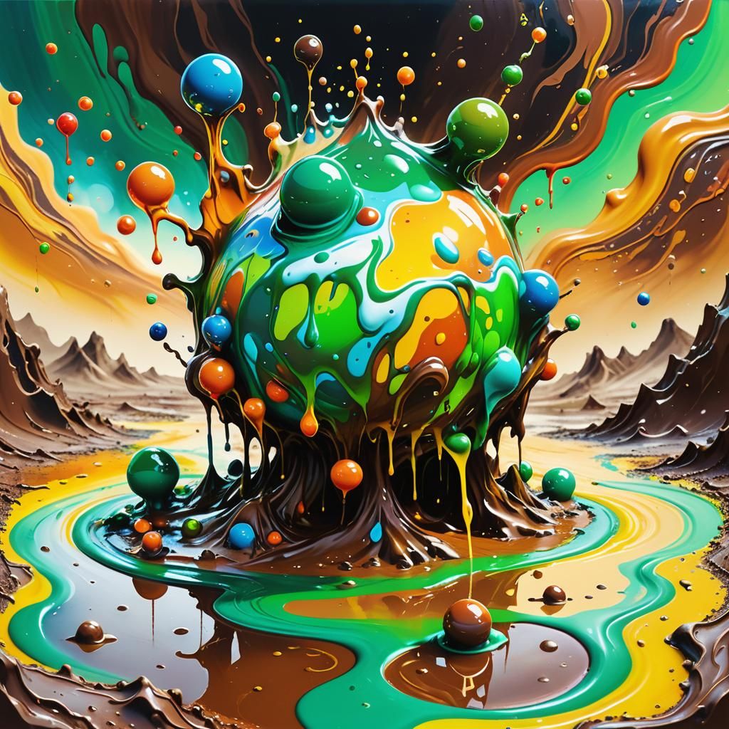 Liquid Earth Elemental Dancing in Surreal Gouache Art