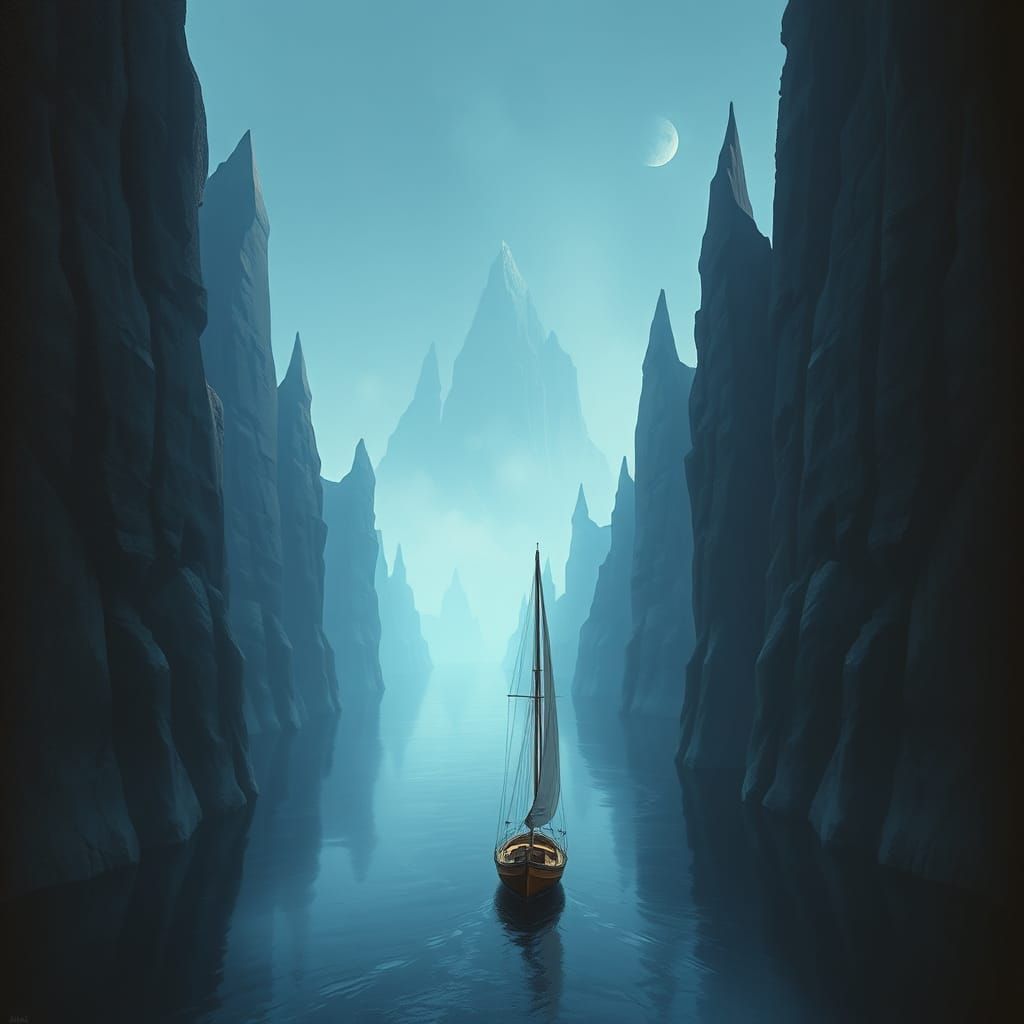 Mysterious Sailboat Journey in Renaissance Style