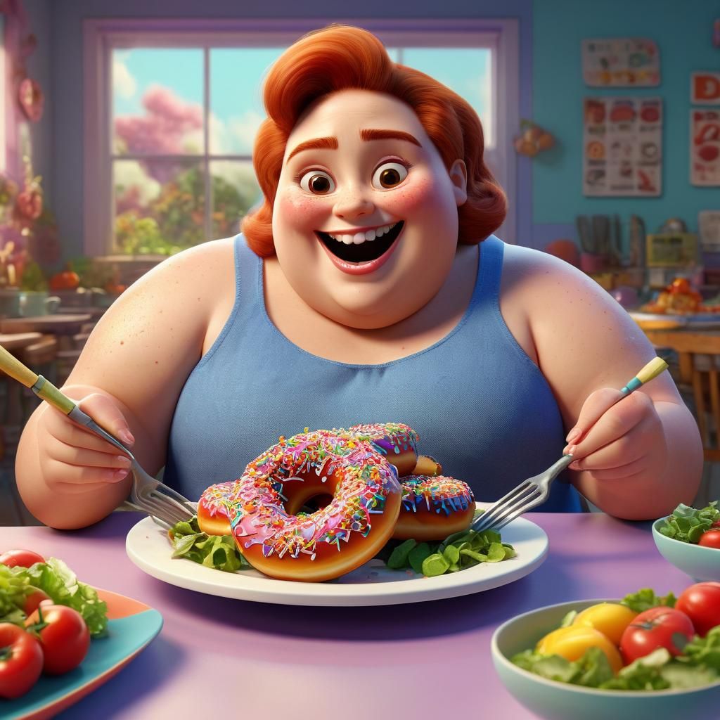 Woman with Donuts, Pixar-Style 3D Digital Art