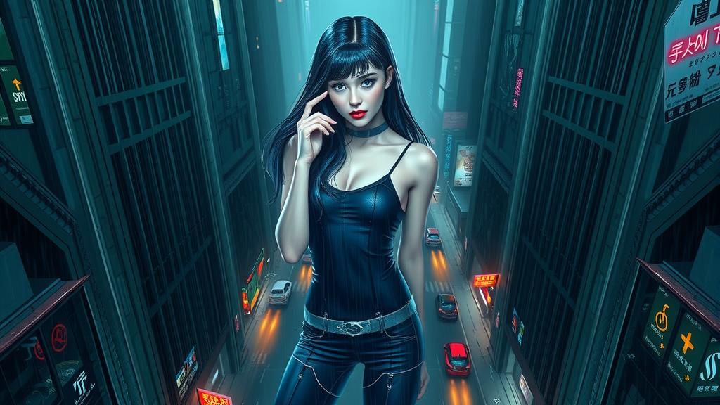 Cyberpunk Cityscape with Holographic Advertisement