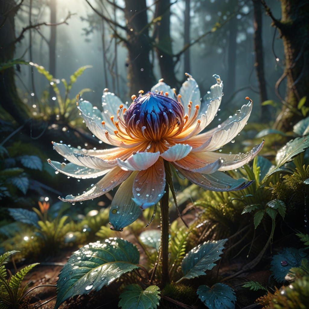 Bioluminescent Fractal Flowers in Misty Forest