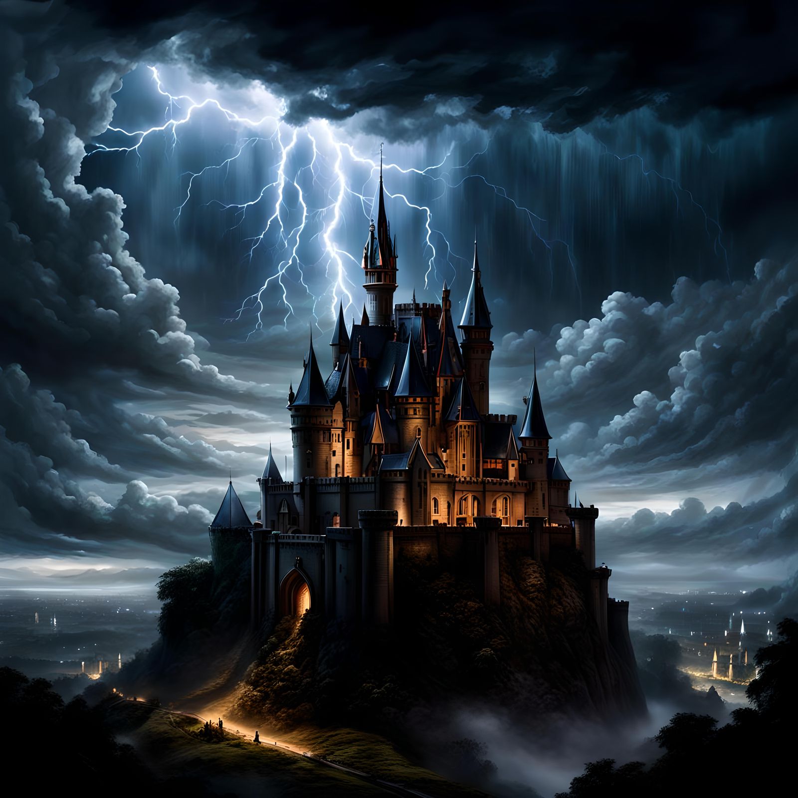 A Gothic-style castle atop a hill, believed to be the reside...