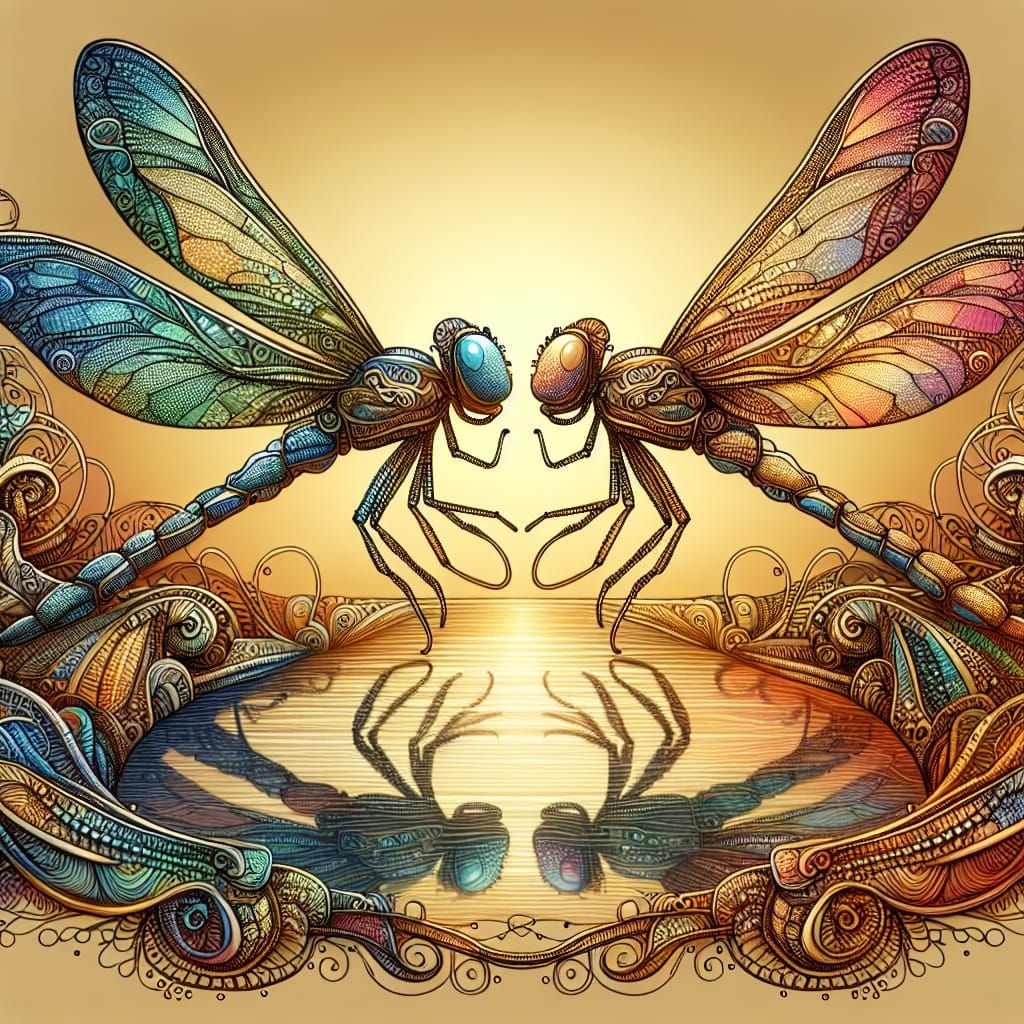 Dragonflies in Love, Intricate Zentangle Design