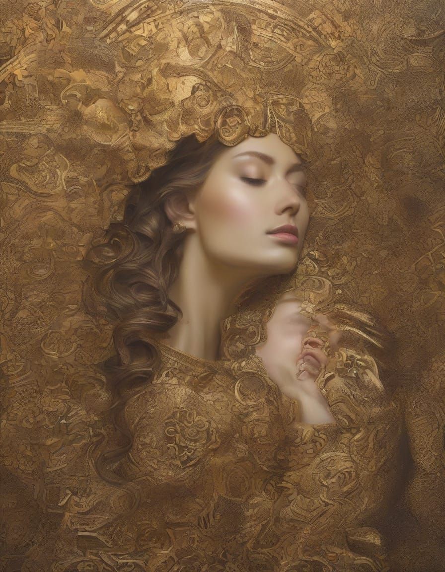 Klimt-Inspired Embrace in Byzantine Mosaic Style