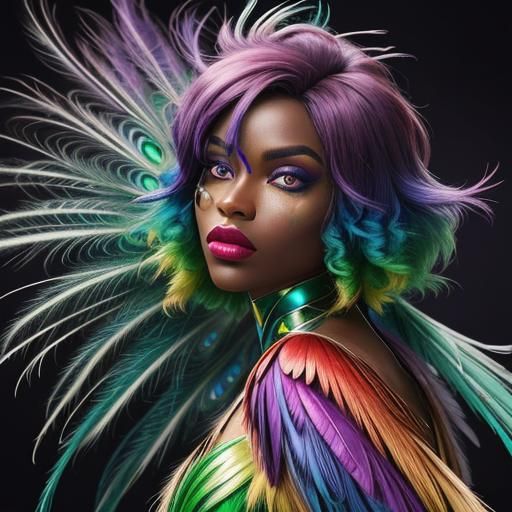 Rainbow Woman with Peacock Hair, Comic Book Art