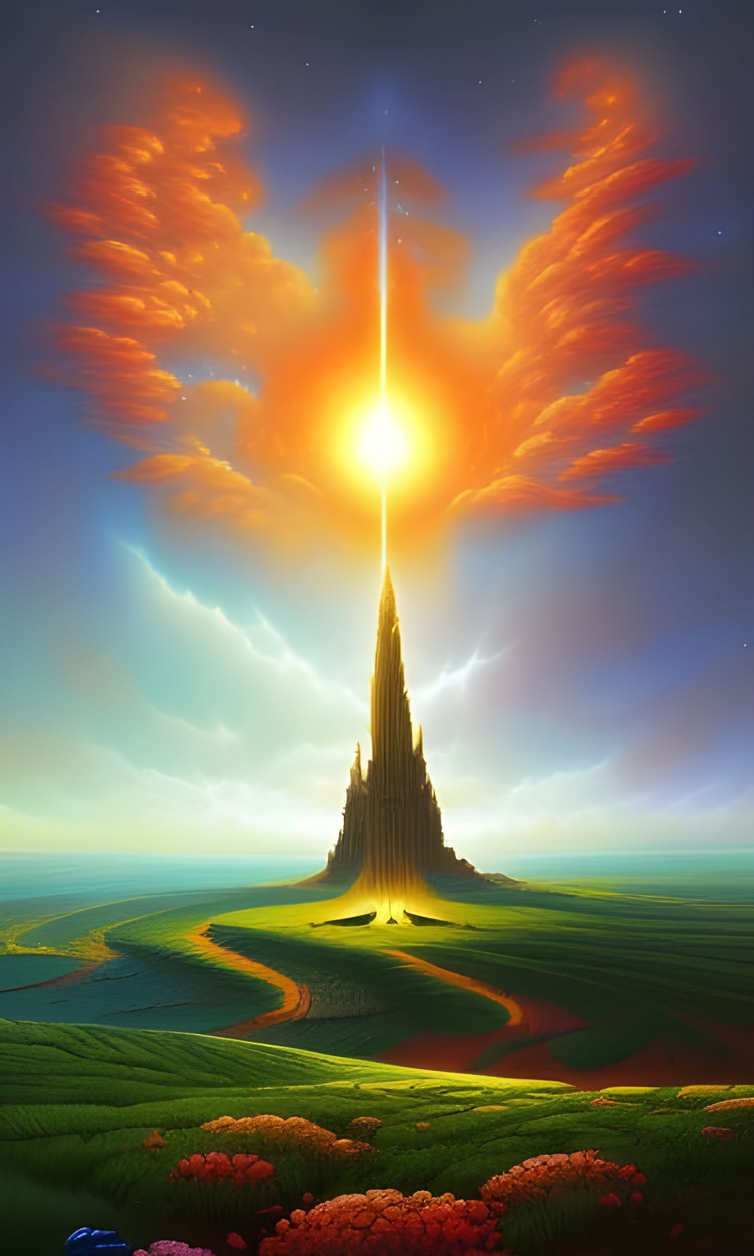 Colorful Nebula with Pointillism Style Digital Painting