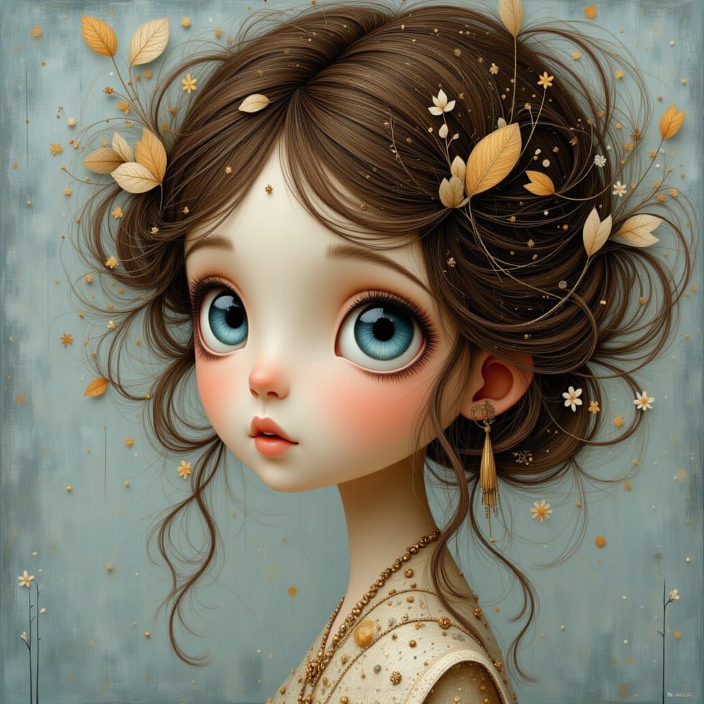 Ethereal Girl with Blue Eyes in Soft Grunge Style