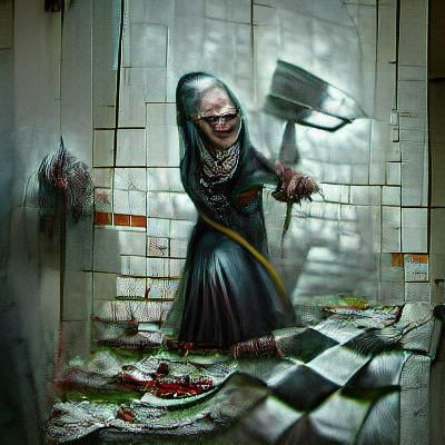 Sinister Madam Kadmon Scraping Tiles, Digital Painting