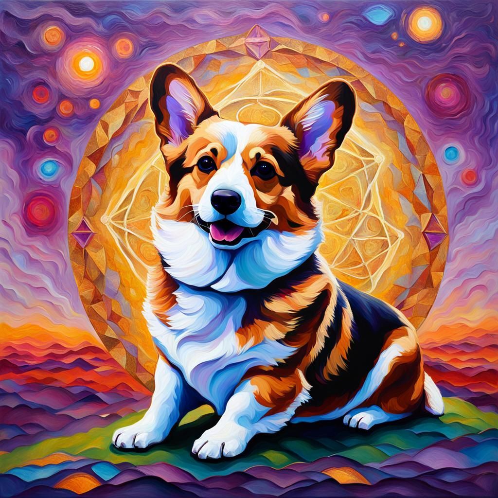 Corgi in Neo-Impressionist Expressionist Oil Painting