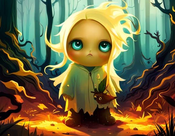 Chibi Ghost in Spooky Forest: Digital Illustration