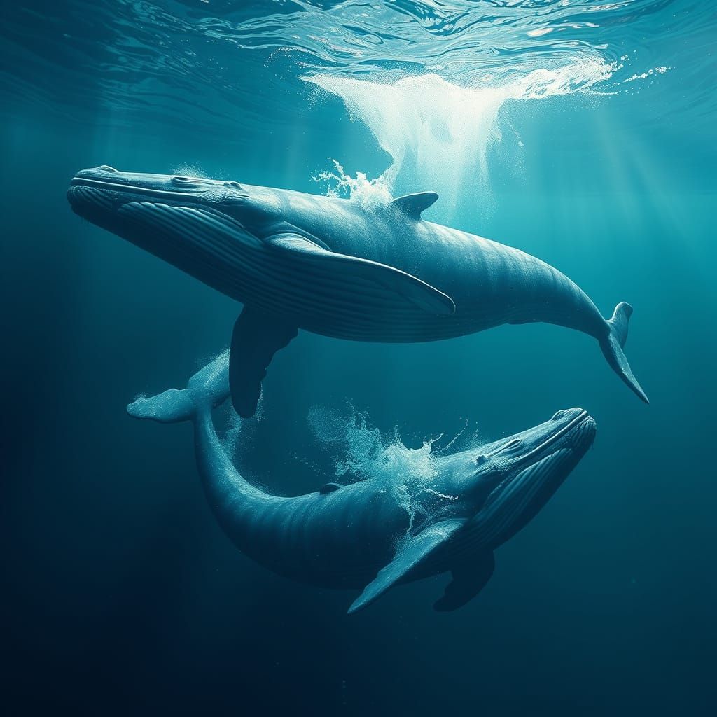 Fantastical Whales in Deep Blue Hues