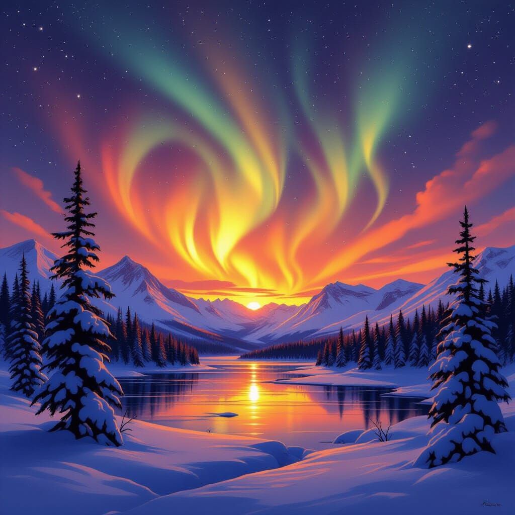 Vibrant Orange Aurora Over Alaskan Wilderness