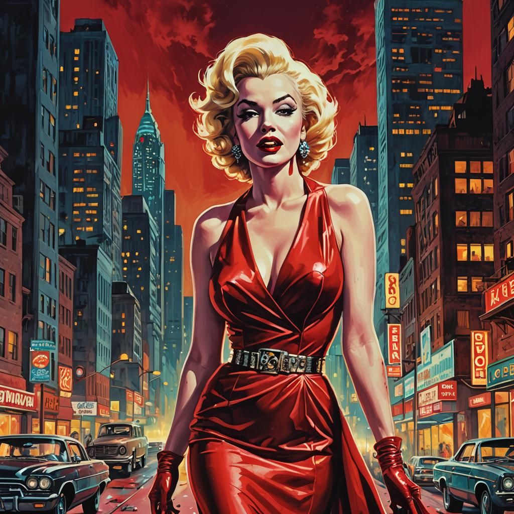 Undead Zombie Queen Marilyn in Retro-Futuristic Noir