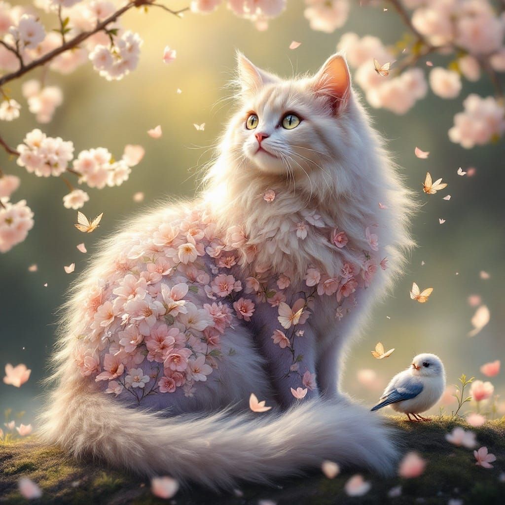 Feline Goddess in Whimsical Floral Bloom
