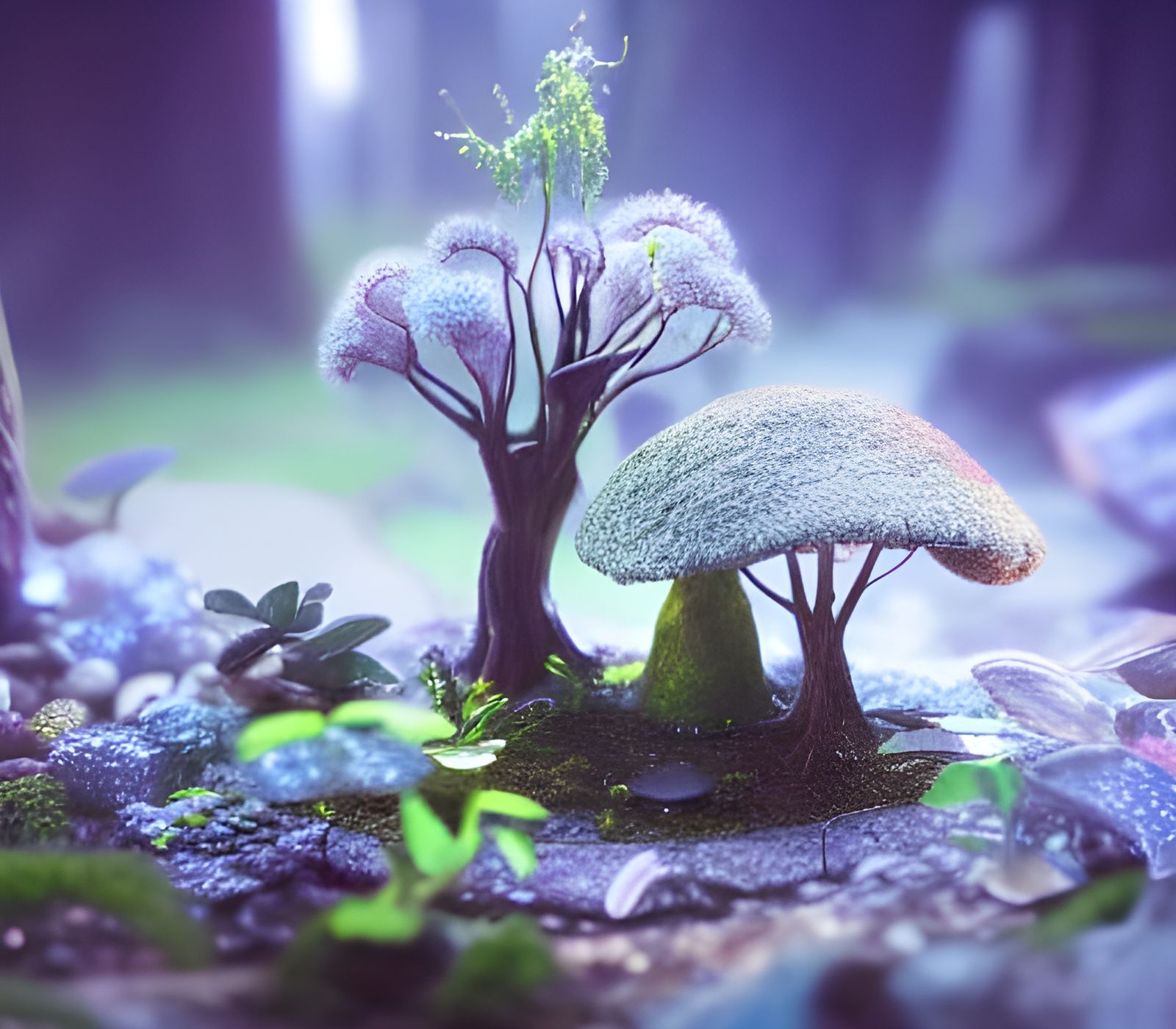 Neon Faerie Garden with Crystals and Moonlight