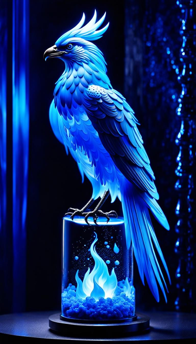 Blue Phoenix in Iridescent Glass