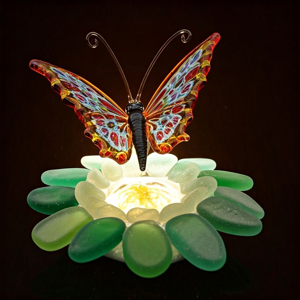 Murano Glass Butterfly on Sea Glass Flower