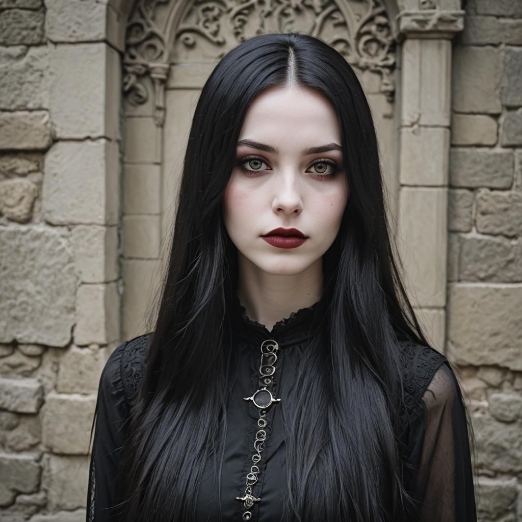 Gothic European Girl Portrait: Pale Skin, Black Hair