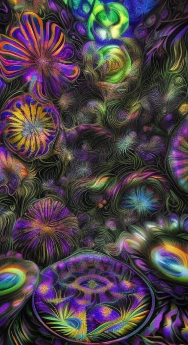 <lora:IllusionStyle0001:1.0> Blackroom:Digital art magic fantasy art floral wallpaper background dandelions daisies rose...