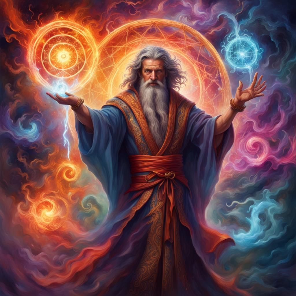 Sorcerer Conjuring a Vibrant Storm of Magic