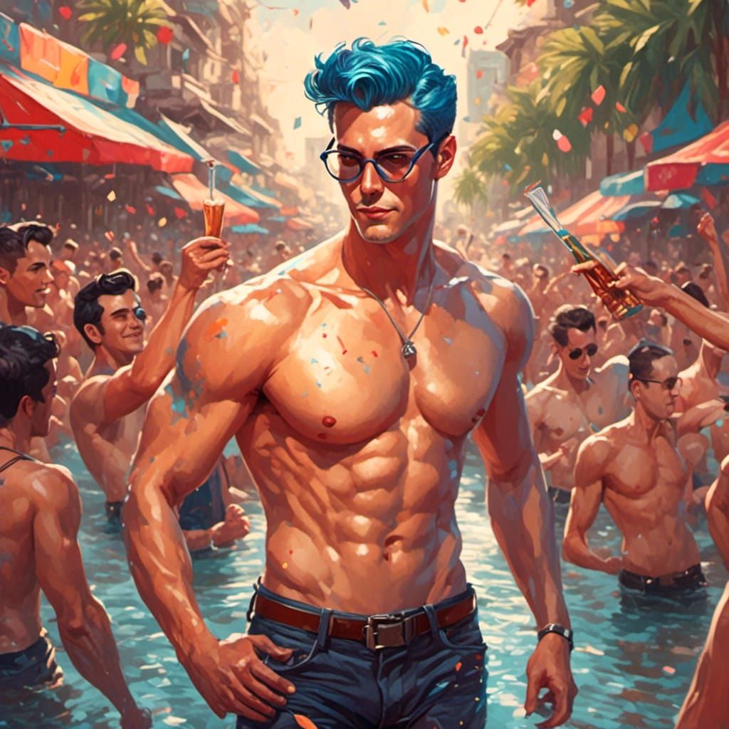 Android Hunk Celebrates Songkran in Retro Rockabilly Style