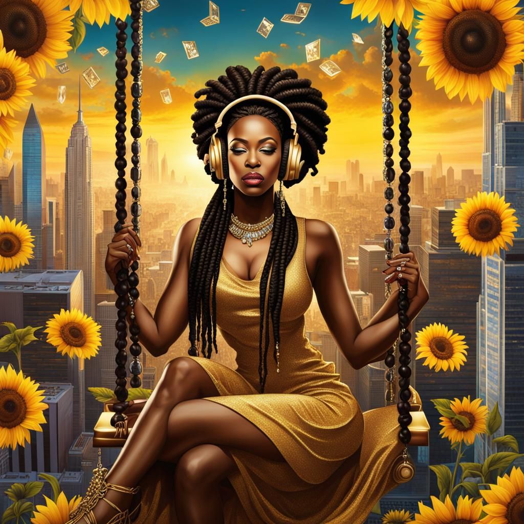 Baroque African American Woman with Diamond Headphones