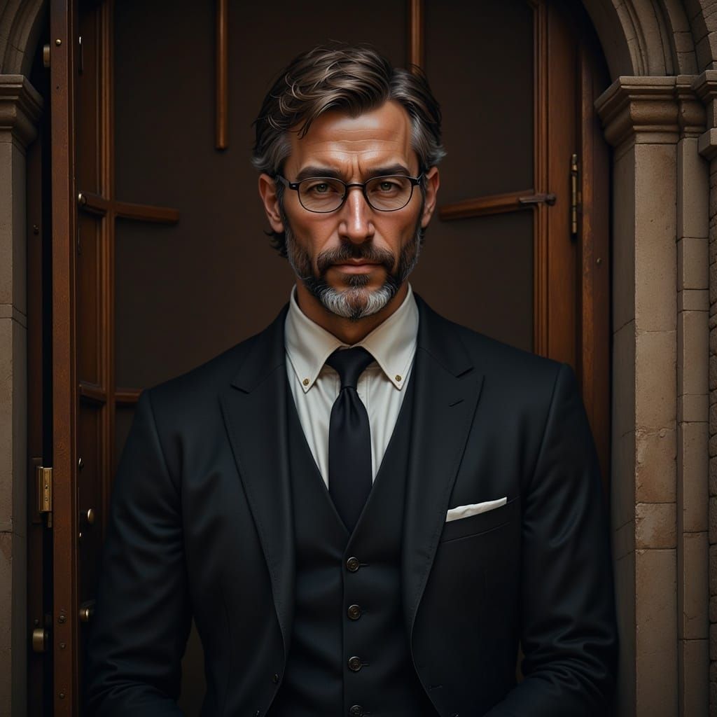 Confident Man in a Three-Piece Suit in a Cinematic Film Stil...