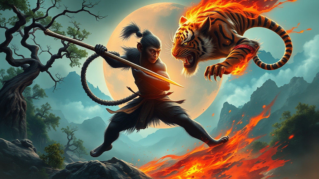 Wukong vs Tiger Vanguard in Mystical Landscape