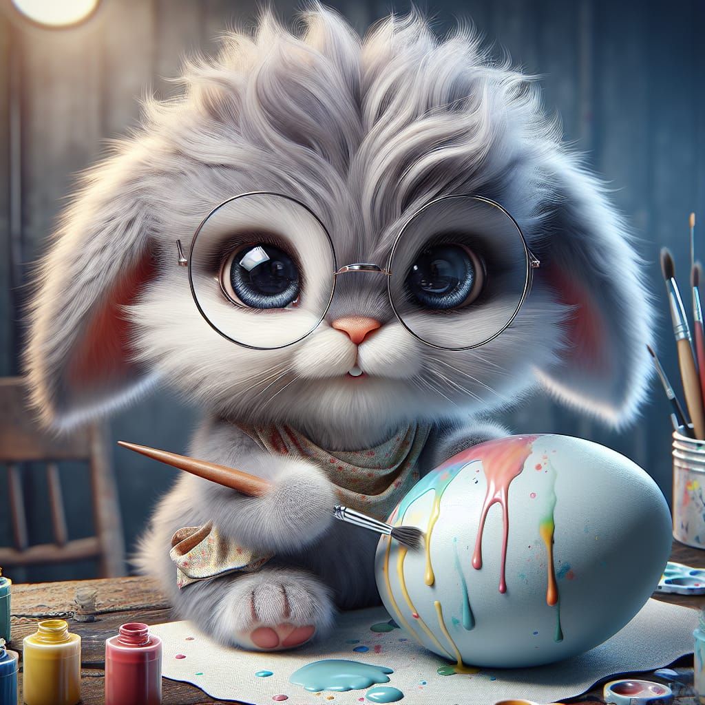 Chibi Easter Bunny Paints a Masterpiece